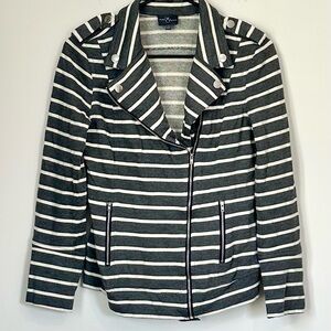 Market & Spruce Gray and White Striped Knit Moto Jacket - Size: Small